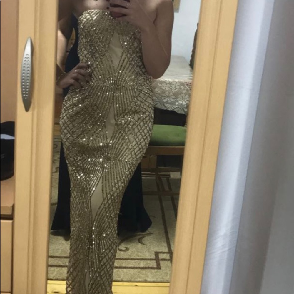 Gold strapless dress